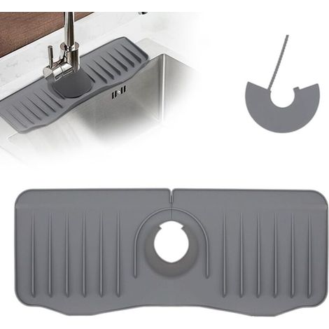 Tappetino di drenaggio grigio per rubinetto, in silicone, paraspruzzi per rubinetti di lavelli di cucina e bagno, protezione per piano di lavoro, 37 x 14,5 cm (1/4)