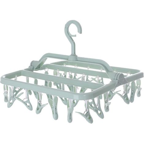 Etendoir Chaussette, Etendoir Linge avec 32 Pinces, Sechoir a Linge Pliant Suspendu, Etendoir Linge Interieur Extérieur, pour Chaussettes, sous-Vêtements et Petits Vêtements vert (1/5)