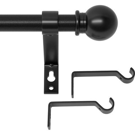 Tringle Rideau réglable 3m avec supports, Tringle a Rideaux de 68 à 300 cm avec embouts boule ø 16 mm, Tringle a Rideau pour le salon, la chambre ou une fenêtre, Noir (1/5)
