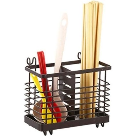 Besteckablage aus Kohlenstoffstahl für die Spüle, rostbeständige Küche - Besteckablage für Gabeln und Essstäbchen (schwarz)