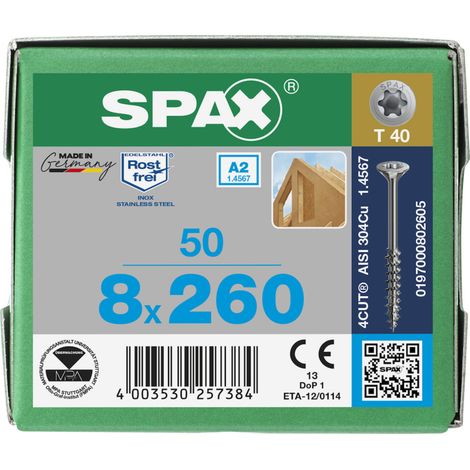 Spax 8x260 A2 Senkmultikopf T-Star Plus T40 Teilgewinde 4Cut 50 St (1/5)