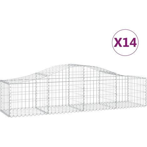 Cestini per gabbioni Muro di contenimento ad arco Recinzione a gabbia 1 set da 4 200 x 50 x 40/60 cm Ferro zincato Argento 020040585