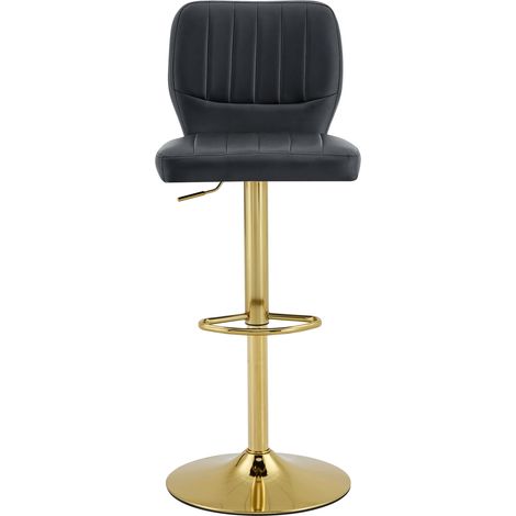 Taburete de bar regulable 62-83 cm giratorio 360° con respaldo y reposapiés PU negro dorado (1/5)