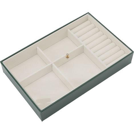 Boîte de rangement pour bijoux en similicuir, étui de protection anti-poussière avec couvercle transparent pour boucles d'oreilles, colliers, bracelets - Vert foncé (1/5)