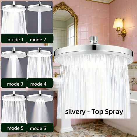 (Argent) Douche de pluie haute pression 9 pouces à 6 vitesses (1/4)