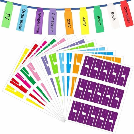360 Pièces Étiquettes De Câble, 12 Feuilles Auto-Adhésif Étiquette De Câble Étanche Résistant À La Déchirure, Pour Marquer Organiser Le Fil Cables (12 Couleurs) (1/5)