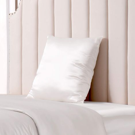 Housse de oreiller en soie 25 Momme pour cheveux et peau - Housse de oreiller en soie de mûrier - Hypoallergénique avec fermeture éclair dissimulée - Soie pure des deux côtés Blanc 80x80 (1/5)