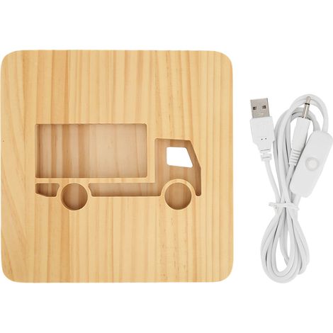Lampadaire en bois sculpté 3D 2W Forme Voiture Design Découpé Lumière Blanc Chaud Pin Veilleuse Chevet Chambre (1/5)