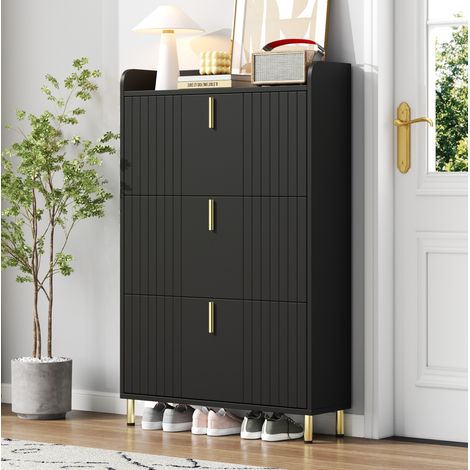 Scarpiera con 3 ante, nero, 80x23x123,5 cm (1/5)