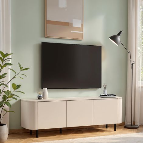 Meuble tv moderne arrondi 3 portes 180cm beige OLGA (1/5)