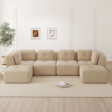 Divano modulare angolare in corduroy beige OKMYHOME (1/5)