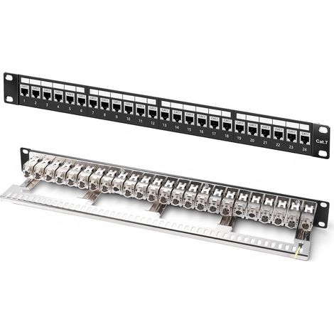 24-Port CAT7 1HE 19" Patchpanel – Rackmontage – Geschirmt – Kompatibel mit Keystone-Modulen (CAT5/CAT6/CAT7/CAT8) – Für 10-Gbit/s-Netzwerke – 600 MHz – Schwarz – Leeres Gehäuse (1/5)