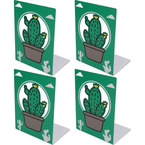 Lot de 4 Serre-livres Métal Antidérapant Design Unique Cactus Décoratif Portable Robuste Stabilisateurs de Livres Bureau Étagère (1/5)