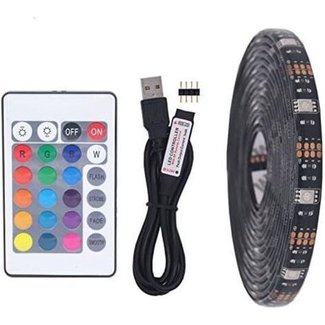 Bande lumineuse LED RGB 5m avec télécommande 24 touches et alimentation USB 5V - Non étanche (1/5)