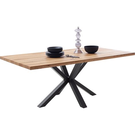 Massivholz-Esstisch 180x100 cm in Wildeiche massiv geölt mit Spider-Gestell und gerader Kante - DEWEY-06 (1/5)