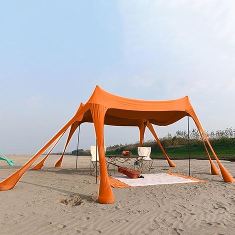 Large Beach Canopy for 6-8 People UV Protection for Beach, Camping, Fishing and Picnic (Orange) (1/5)