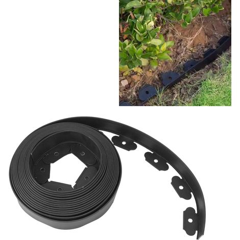 Juego de bordes para jardín sin montaje, PE, L 5x5x1000cm, negro, clavos y separadores para césped y jardines paisajísticos (1/5)