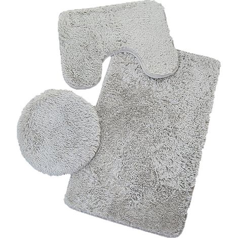 Tapis De Bain - Tapis Absorbant Anti-dérapant - Set De 3 Pièces Pour Salle De Bain - Tapis Contour En Forme De U - Coussin Pour Abattant De WC - Gris (1/2)