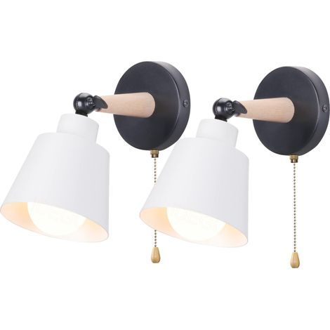 Lot de 2 Applique Murale Rétro Vintage E27 Luminaire Plafonnier Industriel en Bois Métal Réglable Lampe Murale Interieur, Réf. 05612 (1/5)