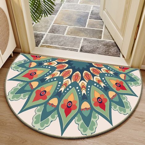 Tapis De Seuil Demi-Rond - Surface En Velours Cristal Et Dos En Caoutchouc Granuleux - Non Glissant - Pour Intérieur Et Extérieur - 60 X 90 Cm - 1 Pièce (1/5)