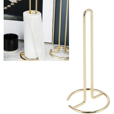 Portarrollos de papel higiénico moderno y sencillo con base redonda de metal color dorado, ideal para la cocina, el salón y la mesa. (1/5)