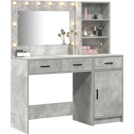 Ensemble Coiffeuse 2 Pièces, Gris, Table de Toilette avec Miroir et Tabouret, Meuble de Chambre à Coucher, 78,5 x 41 x 135 cm (1/5)