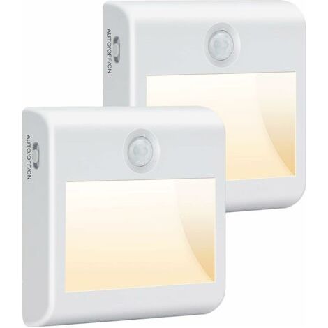Veilleuse LED Pile [Lot de 2], Veilleuse avec Détecteur de Mouvement, AUTO/ON/OFF, Veilleuse Enfant 4000K Blanc Chaud, Lampe de Placard Adhésive pour Couloir, Escalier, Cuisine, Penderie, Armoire [Cla (1/4)