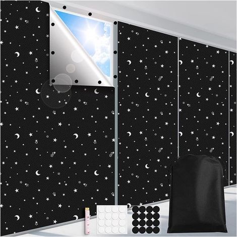 Rideaux occultants 100 % blackout 200 x 145 cm, à découper soi-même, pour chambre, chambre d'enfant et voyage, noir (1/5)