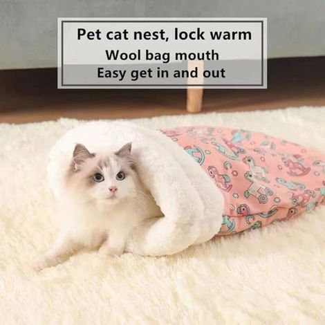 Komfortabler Winterschlafsack für Katzen, warm und flauschig weich für den Innenbereich, Haustierbett in Rosa (1/4)