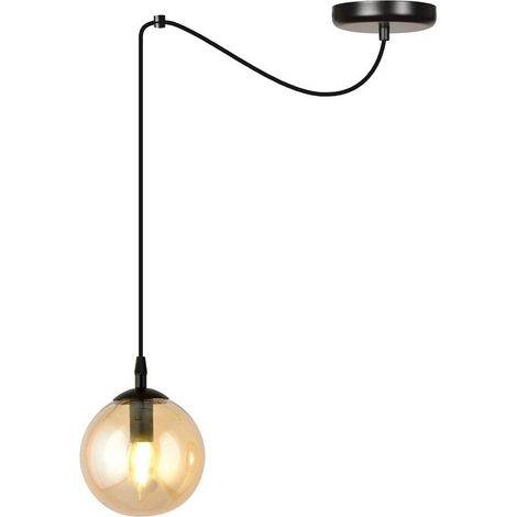 Lampada a Sospensione Gigi, Acciaio verniciato a polvere, Vetro, Nero, Ambra, 200x200x14 cm (1/4)