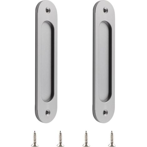 Lot de 2 poignées de porte coulissantes ovales en alliage d'aluminium mat avec vis pour porte de grange coulissante