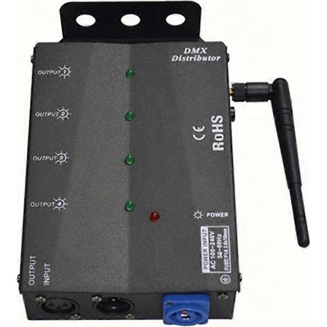 Répartiteur/distributeur sans fil DMX512 à 4 canaux, signal et données DMX512/1990, 1 entrée, 4 sorties, entrée latérale (1/5)