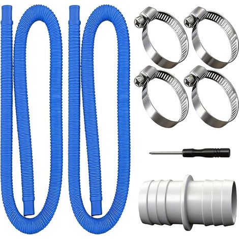 Tuyau Piscine 32mm, SGZIOO Tuyau Pompe Piscine 150cm, Tuyau de Piscine avec 4 Raccords Métalliques, Flexible et Étanche pour Filtre Accessoires de Piscine Pièces Détachées Bleu (1/5)