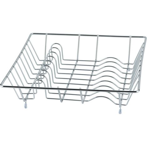 Égouttoir à vaisselle en métal chromé – Espace assiettes et verres – Pieds antidérapants – Dimensions 35 x 9 x 35 cm – Argent brillant (1/3)