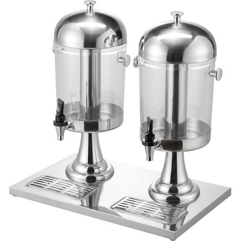 Distributeur de boissons 8 L x 2, fontaine à jus en acier inoxydable et plastique avec robinet, compartiment à glace et plateau, pour thé glacé et limonade, fêtes, restaurants et hôtels (1/5)
