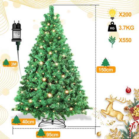 Wolketon 150cm Künstlicher Weihnachtsbaum mit Beleuchtung LED Tannenbaum für Weihnachten-Dekoration, aus PE und PVC,(Ø ca. 95 cm) mit 550 Spitzen (1/2)