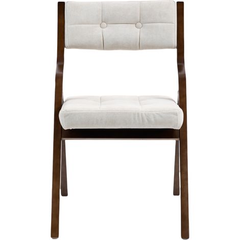 Chaise pliante avec coussin rembourré en bois, lot de 2, portable, crème (1/5)