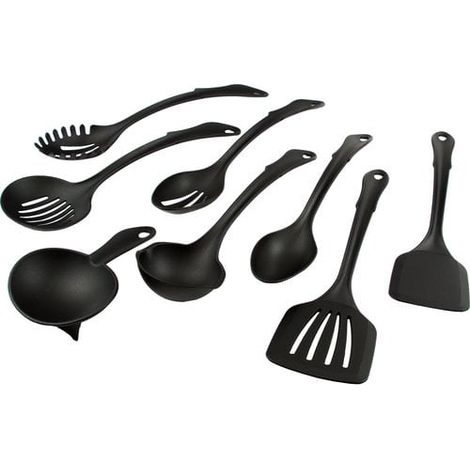 Juego de utensilios de cocina de 8 piezas con anillo de conexión, plástico negro (1/5)