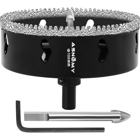 Scie Cloche Diamantée de 100 mm avec Mèche Pilote, Foret Trépan Diamanté Denté, Scie Cloche Diamant pour carrelage, Verre, porcelaine, pierre de granit (1/5)