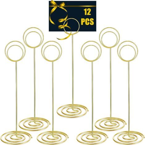 12 Pièces Porte-Numéros de Table, 22CM Grand Porte-Cartes Supports pour Tableaux en Fil Métallique pour Lieu Menu Mémo Nom Cartes dans Mariage Fête Réception Restaurant Maison Bureau (Dorés) (1/5)
