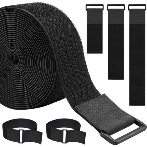 Robuste Kabelbinder (5 cm x 4,9 m) mit 15 Schlaufen, schwarze Klettverschlüsse, wiederverwendbar zur Organisation oder Aufbewahrung (1/5)