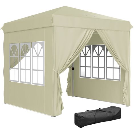 Gartenpavillon (2,5 x 2,5 m) mit Seitenwänden und Tragetasche, UV-Schutz 50+, höhenverstellbar, cremefarben