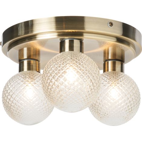 Litecraft Merrilyn Ceiling Light Bathroom IP44 Semi Flush Mount - Antique Brass (1/5)