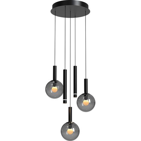 Lampada a sospensione LED Steinhauer Arimilena 5 luci vetro nero 5 W luce calda altezza 160 cm per scala 2500 lm (1/5)
