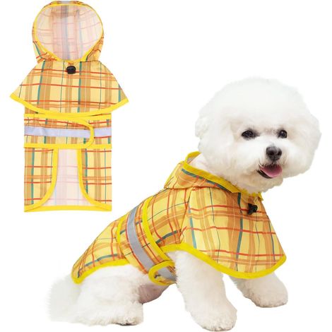 1 Imperméable chien, trou pour laisse, bande réfléchissante, capuche réglable, petite et moyenne taille.