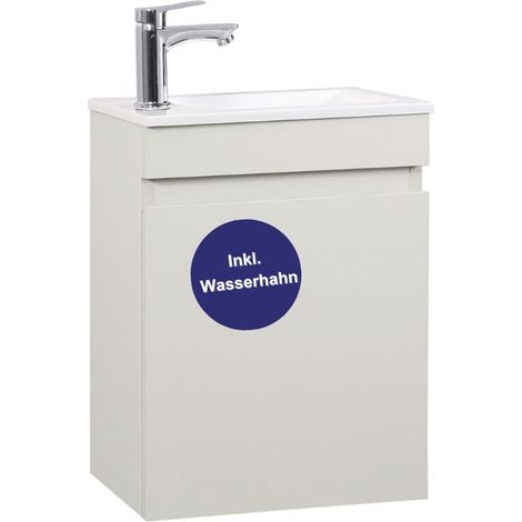 Kometmöbel Gäste-WC Waschtisch Set 40 cm Vormontiert Klein Waschbecken mit Unterschrank (Kaschmir 40cm, Mit Wasserhahn Chrom) (1/5)