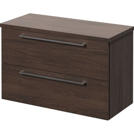 Napoli 390 Brown Oak 800mm Wall Mounted 2 Drawer Vanity Unit for Countertop Basins - 800mm - Chrome 480mm Handle