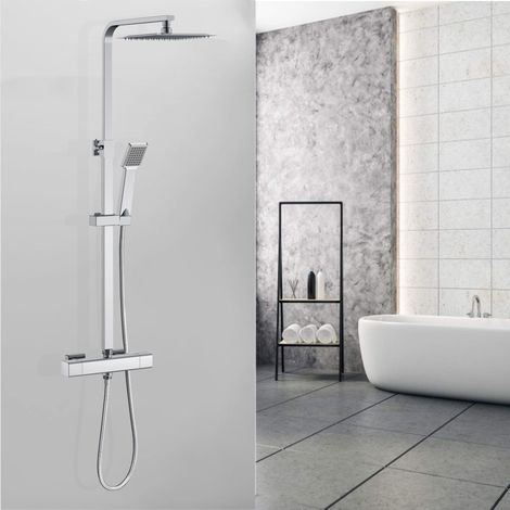 Acezanble Thermostatic Mixer Shower Set Square Cool Touch Chrome Twin Head (1/9)
