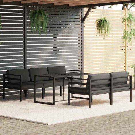 vidaXL Set muebles de jardín 6 pzas y cojines aluminio gris antracita (1/5)