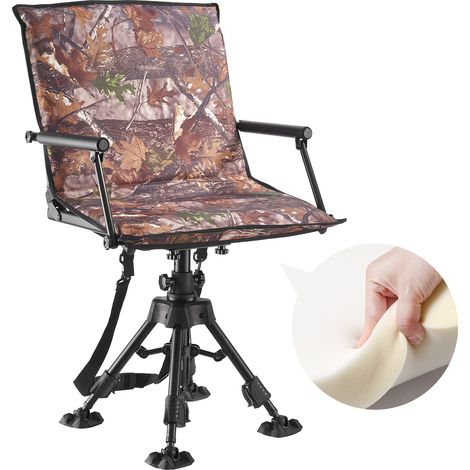 VEVOR Sedia da Caccia Campeggio Pieghevole, Sedia da Pesca con Braccioli, Altezza Regolabile Capacita di Carico 158 kg, Rotazione Silenziosa a 360°, Altezza Seduta 420-625 mm, Giardino, Esterno